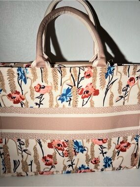 Floral Canvas Tote Bag Large 16x12.5x6 Boho Beach Travel Shopper Bag